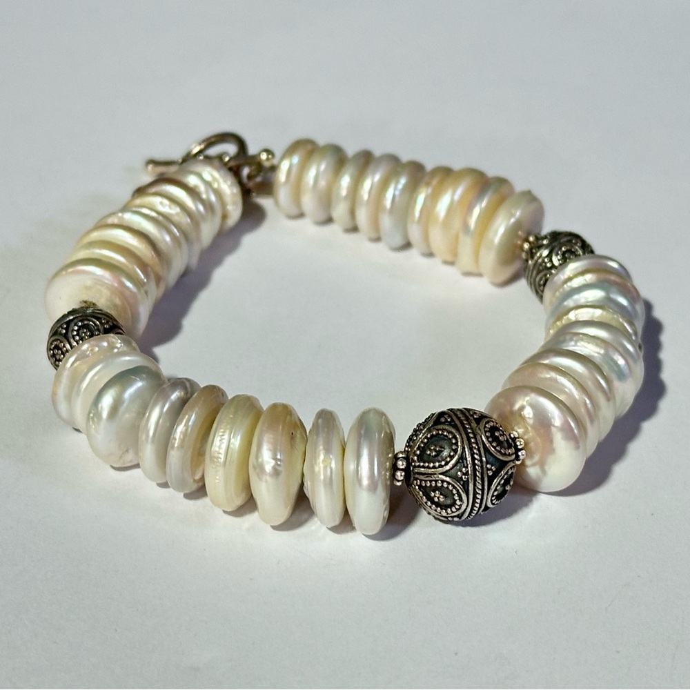 Mermaidcore Talia Merav Indonesia Sterling Silver 925 Coin Pearl Chunky Bracelet
